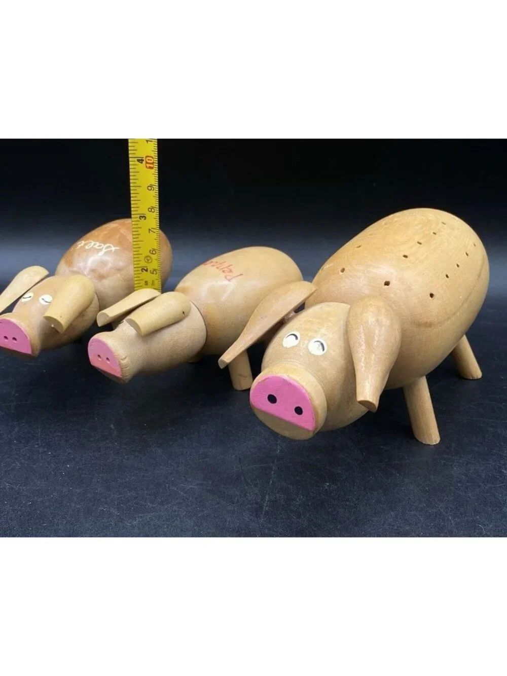 Hors D'oeuvre Server Salt Pepper Set Wood Pig Japan MCM Vintage Barware